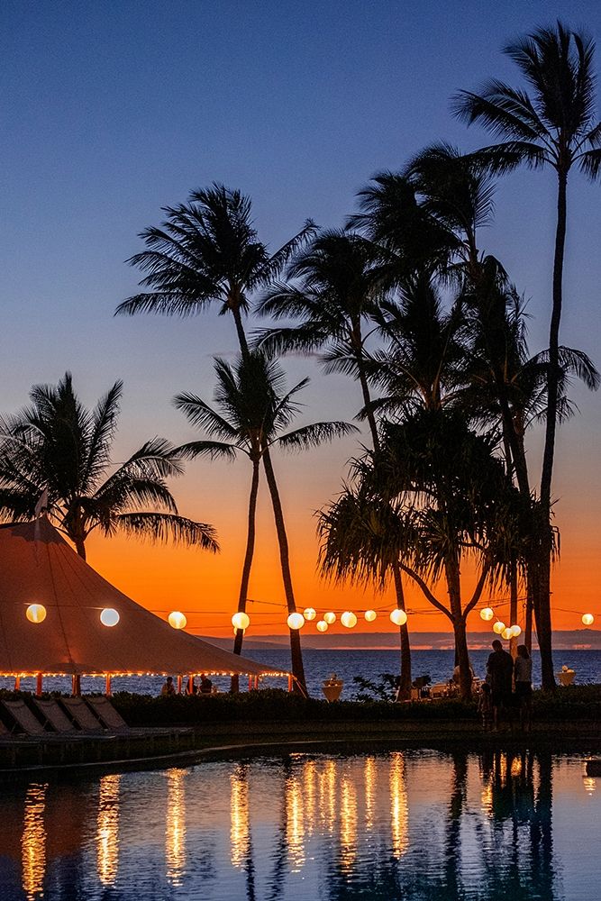 Sunset reflected in resort pool-Maui-Hawaii-USA